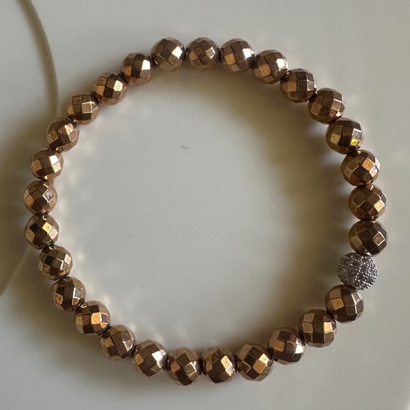 6mm Faceted Rose Gold Hematite Stretch Bracelet with Pave Silver Spacer - Picture 5 of 7